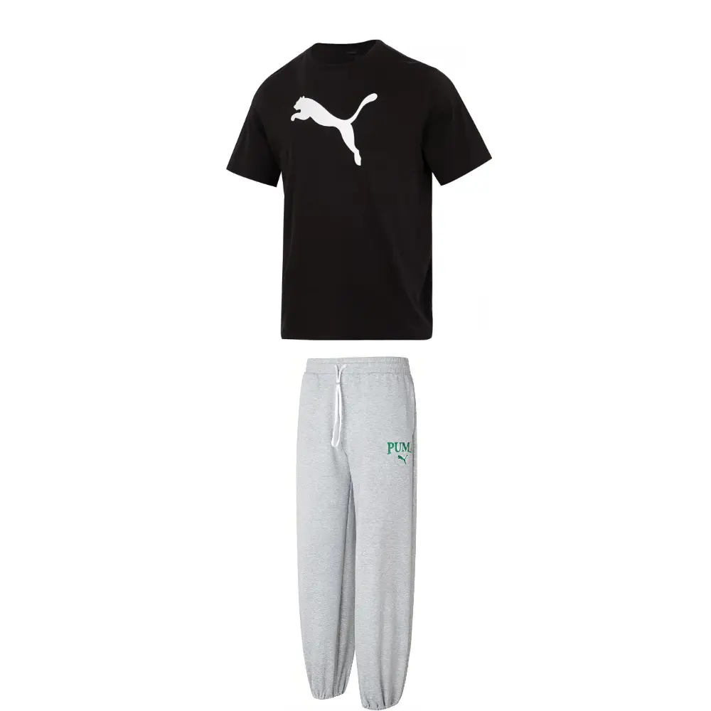 

PUMA Повседневный спортивный комплект одежды для мужчин черный топ+серый низ