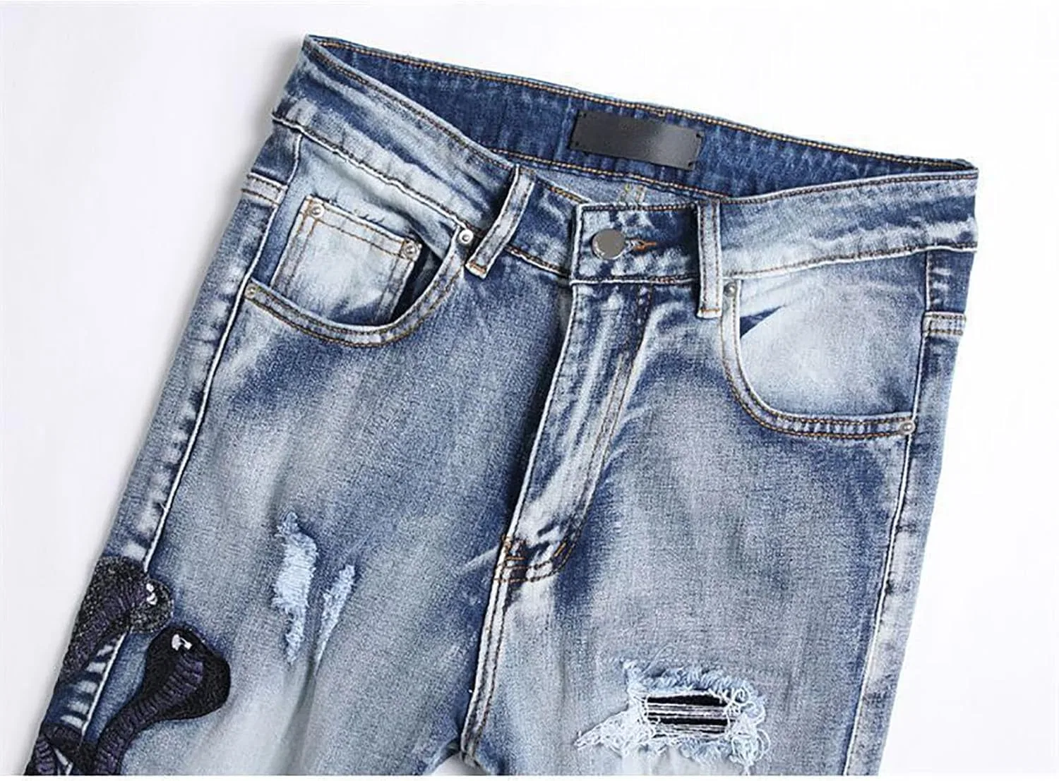 Джинсы рваные Slim Denim, синие — фото 3