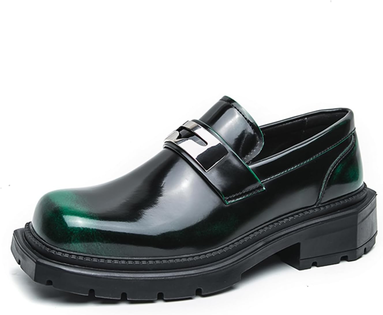 

Мужские блестящие кожаные слипоны-лоферы с массивным каблуком, округлый носок, элегантные формальные туфли для офиса, работы, вечеринки, свадьбы, делового и повседневного образа, современный дизайн обуви Tengfeifly, зеленый