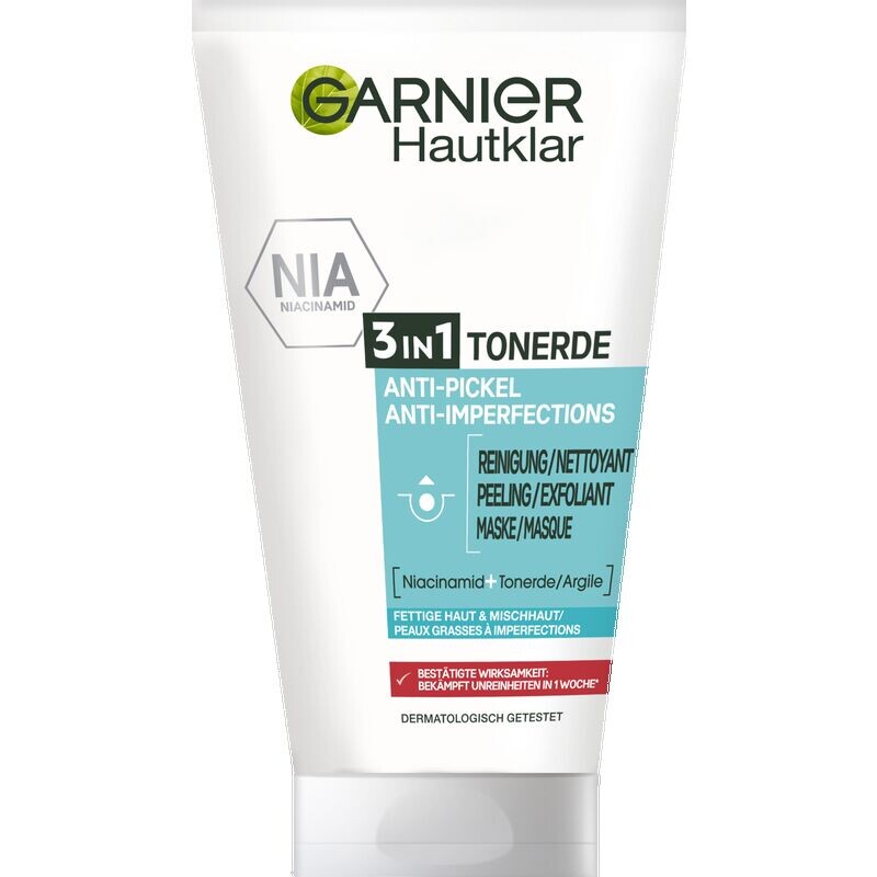 

Очищение кожи от прыщей 3 в 1: очищение глиной + пилинг + маска Garnier, 150 ml