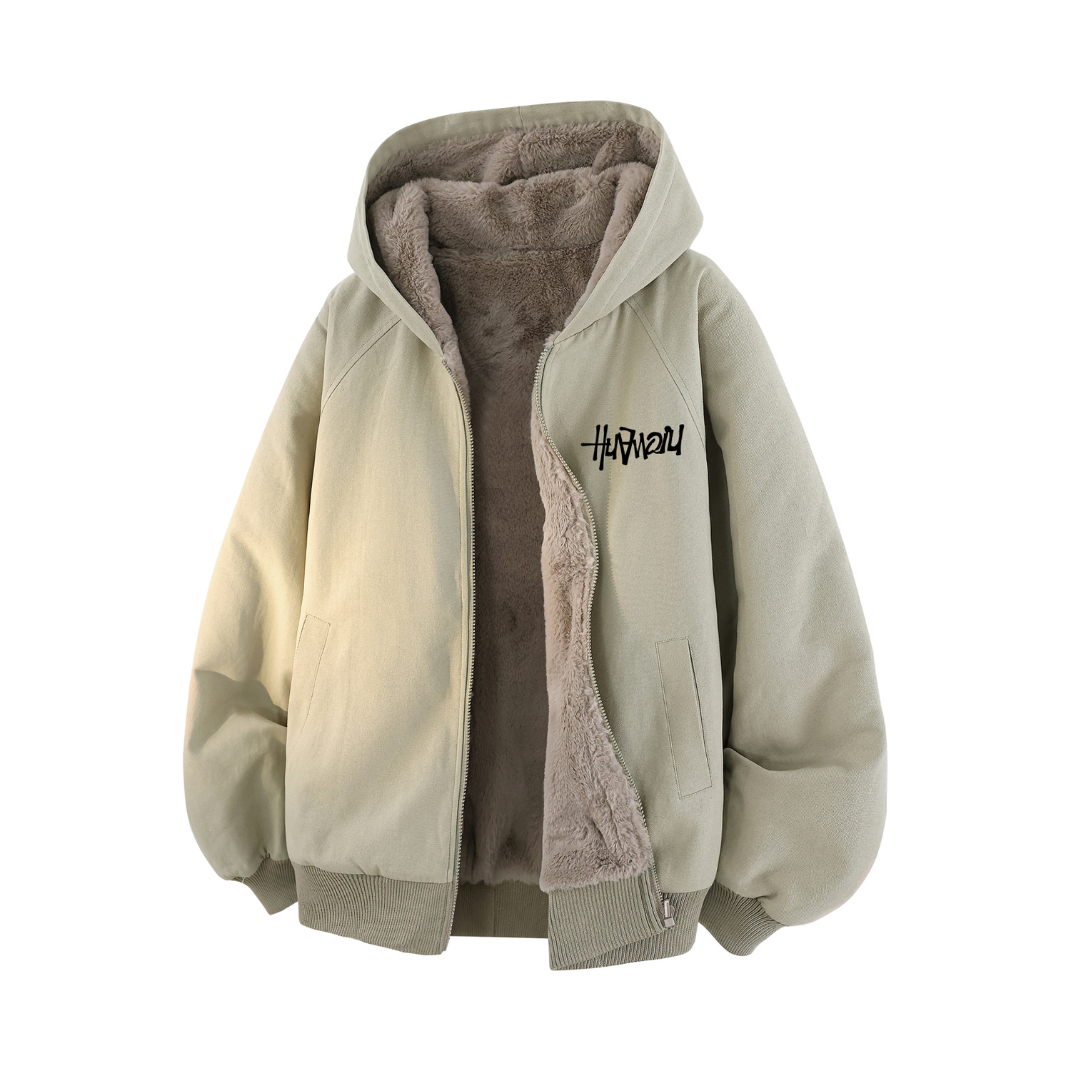 

Пуховик Unisex Hooded Thickened Reversible HUANQIU, серый зеленый (черный)