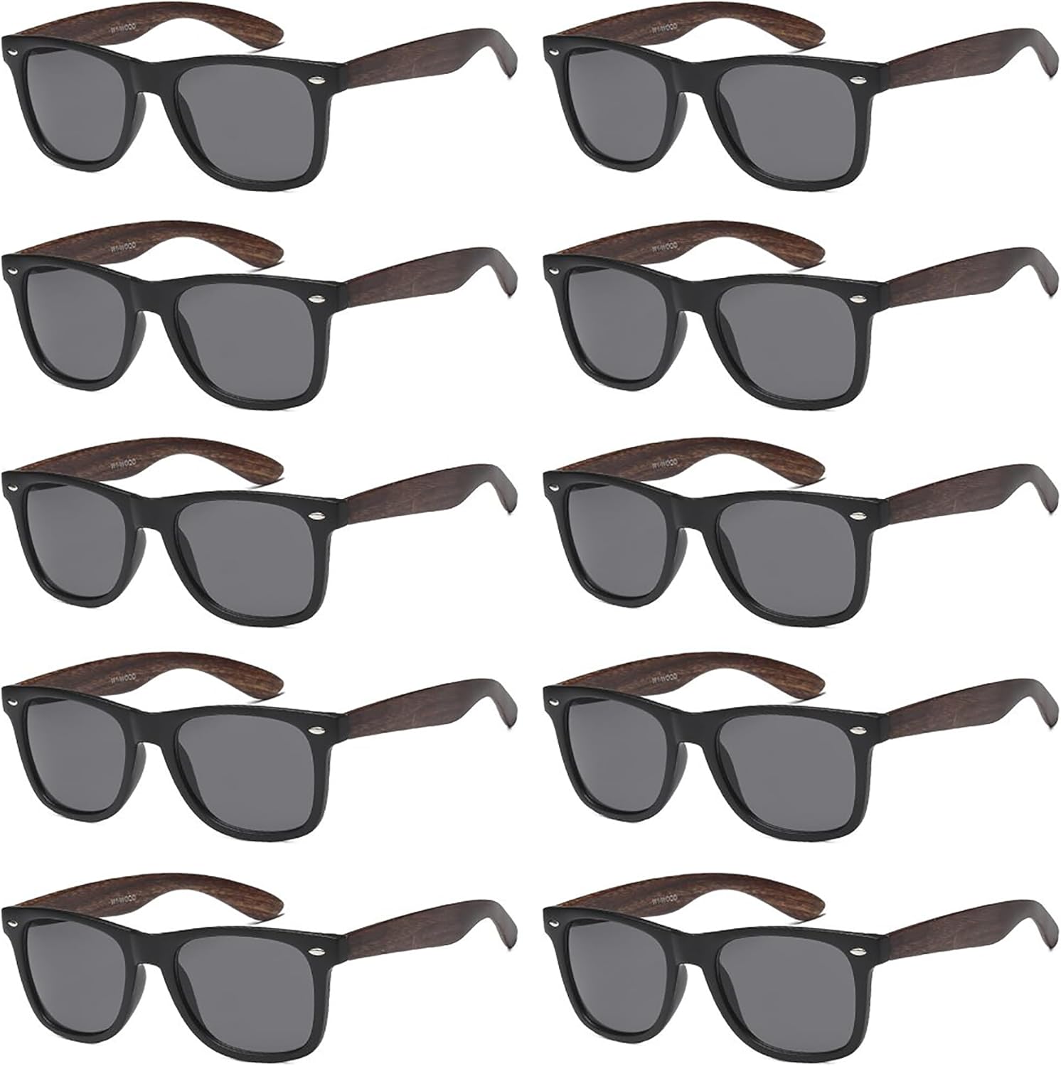 

Солнцезащитные очки с защитой от УФ-излучения для мужчин и женщин – легкие и прочные, унисекс, в стиле ретро 80-х, с гибкими шарнирами, упаковка из 10 штук Got Shades, Matte Black + Wood Print | Smoke