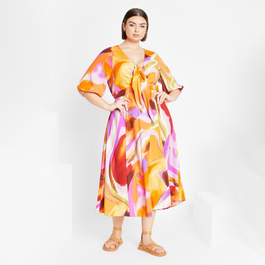 

Женское платье с принтом в виде завитков и галстука CITY CHIC, Summer swirl