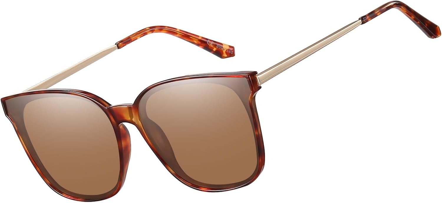 

Женские поляризованные солнцезащитные очки HAOLOTA с защитой от УФ-излучения, увеличенного размера «кошачий глаз», легкие и модные, A11 Yellow Tortoise Frame Coffee Lens