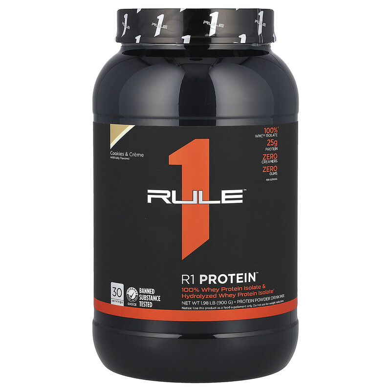 

Rule One Proteins, R1, протеиновая смесь для приготовления напитка, со вкусом печенья и крема, 900 г (1,98 фунта)