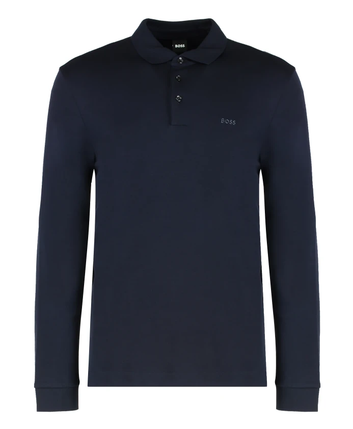 

Хлопковая рубашка-поло с вышивкой на передней части. Hugo, синий