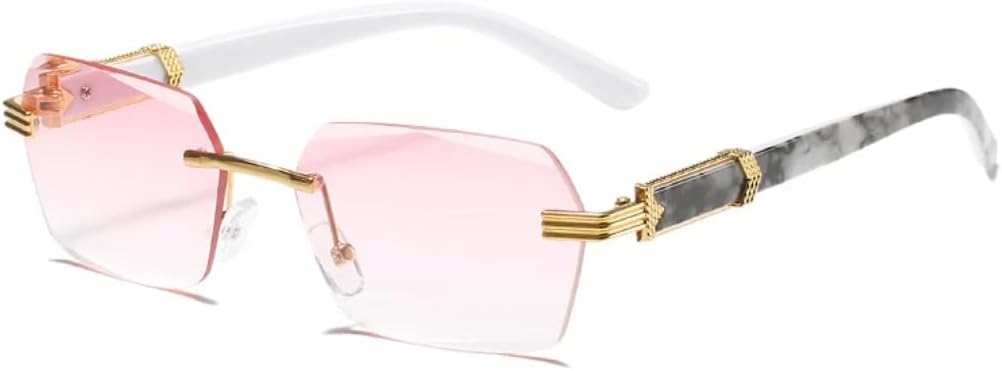 

Роскошные солнцезащитные очки без оправы для женщин, модные, квадратной формы, с цветными линзами, с принтом на дужках, для мужчин, для путешествий и повседневной носки UATXTAU, Pink