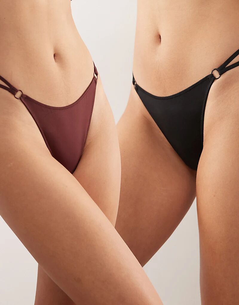 

Комплект из 2 трусиков-стрингов Weekday черного и бордового цветов