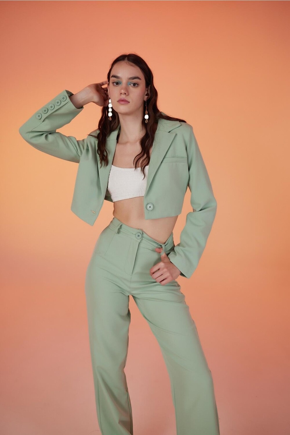 

Укороченная модель с подкладкой, блейзер с длинными рукавами, панки, зеленая куртка HOLLY LOLLY, зеленый