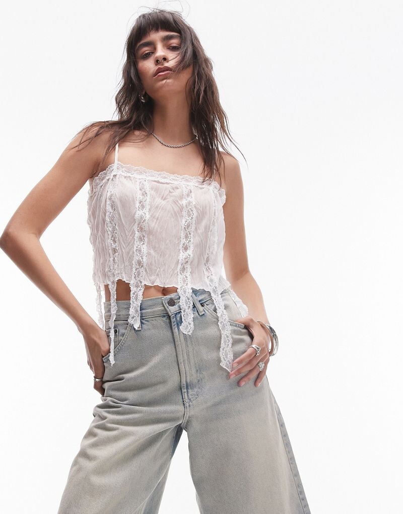 

Topshop — винтажная белая кружевная майка с бахромой