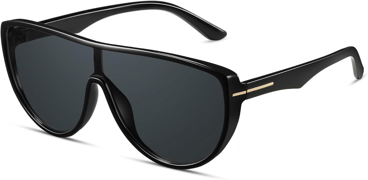 

Большие солнцезащитные очки-авиаторы для женщин и мужчин, ретро, ​​большие круглые очки-авиаторы, модные винтажные солнцезащитные очки-щитки в стиле 70-х CL013 Colrea, Black Frame/Black Lenses