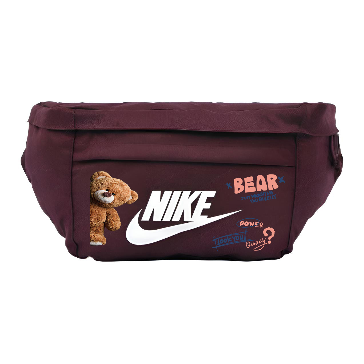 

Фабричный принтованный поясной рюкзак кроссбоди Regular Unisex Burgundy Nike, plush bear