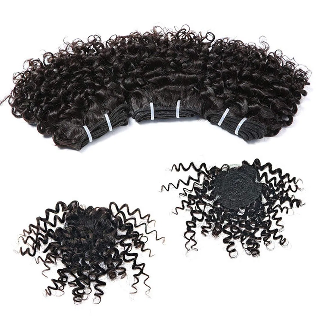 Перуанские короткие кудрявые пучки из 100% натуральных волос Aiokrtse, Frizzy Natural Black — фото 3