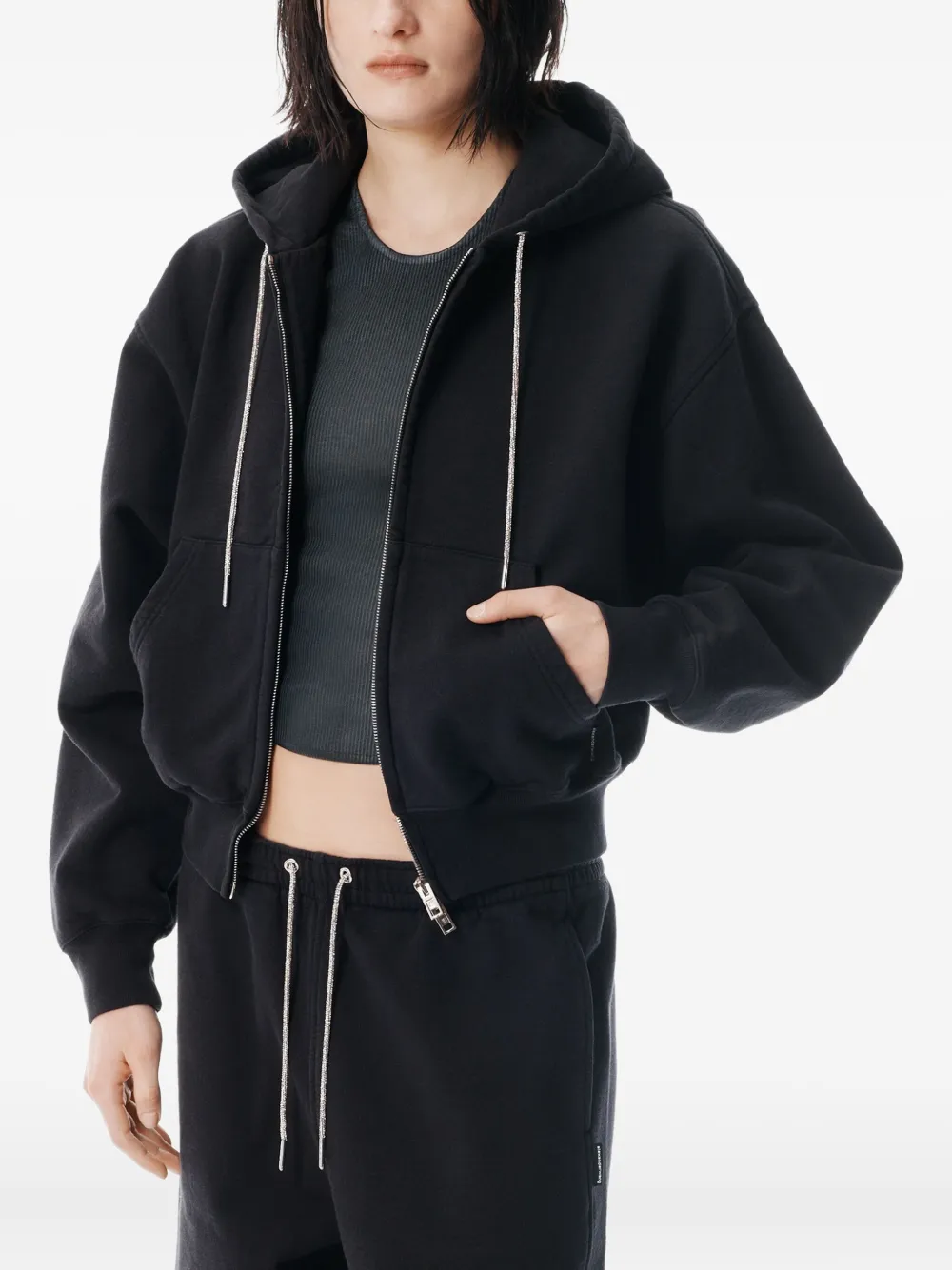 Спортивные брюки с кулиской и стразами Alexander Wang, черный — фото 4