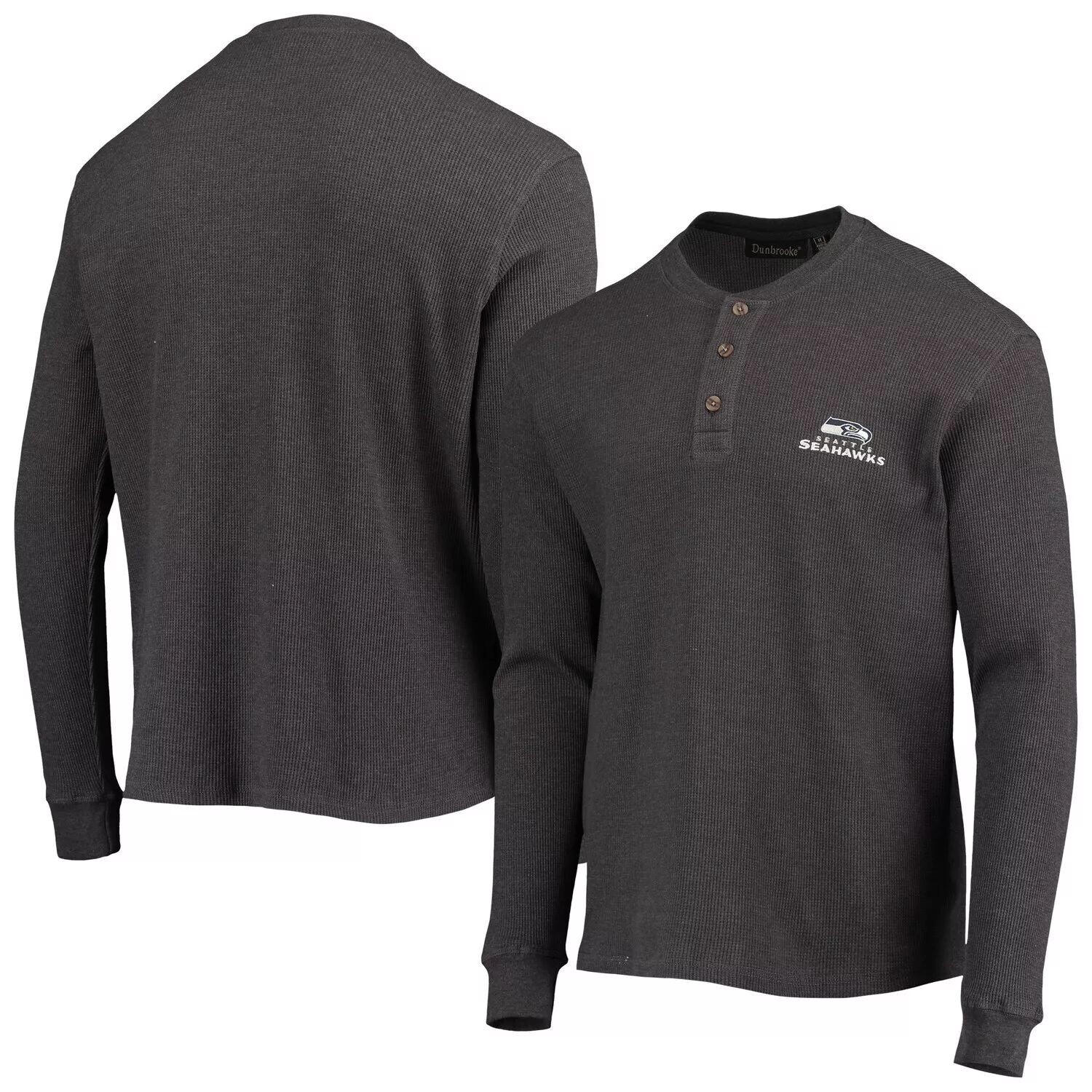

Мужская футболка Dunbrooke Heathered Grey Seattle Seahawks с логотипом Maverick Thermal Henley с длинным рукавом