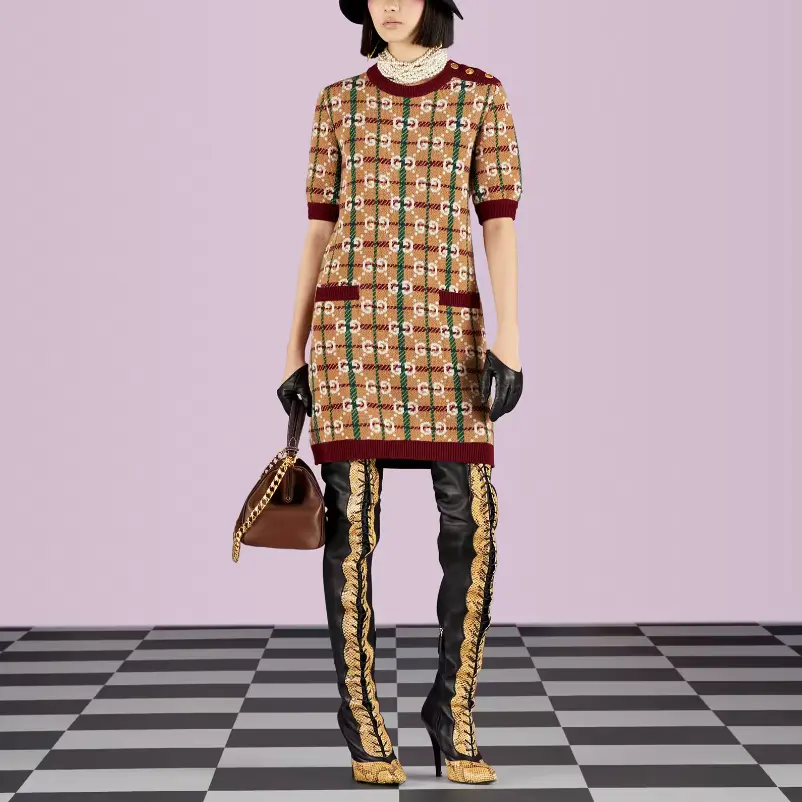 

Платье женское Gucci Monogram-intarsia, коричневый