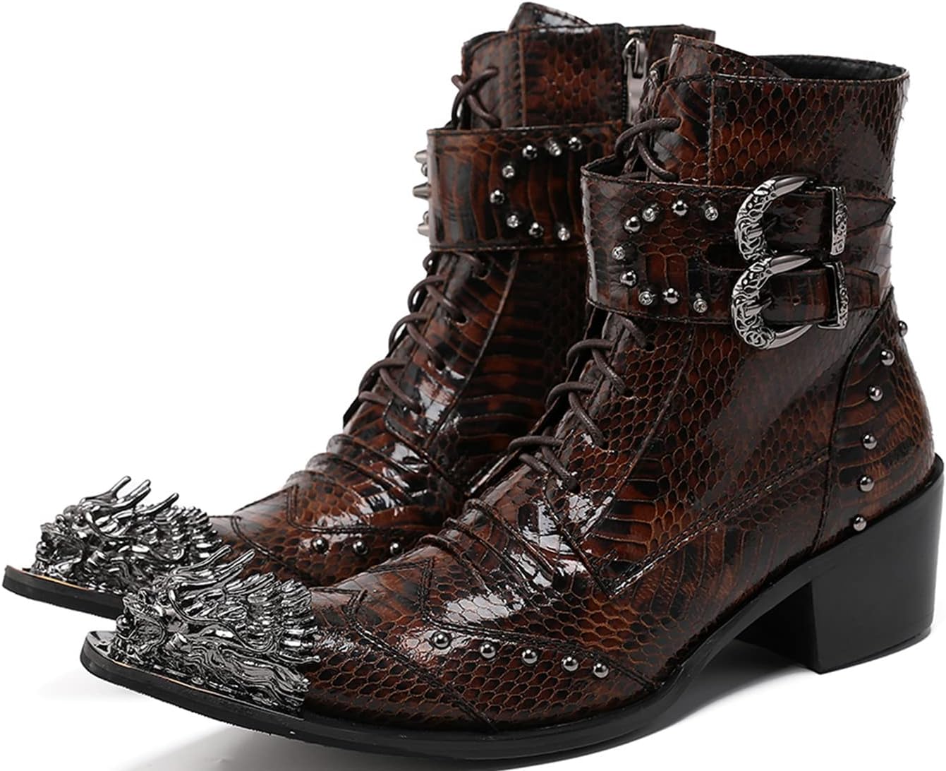 

Мужские повседневные туфли-оксфорды Santimon с ботинками - натуральная кожа, металлический носок с заклепками, западные ковбойские ботинки для бального костюма, вечеринки, диско и рока, коричневый