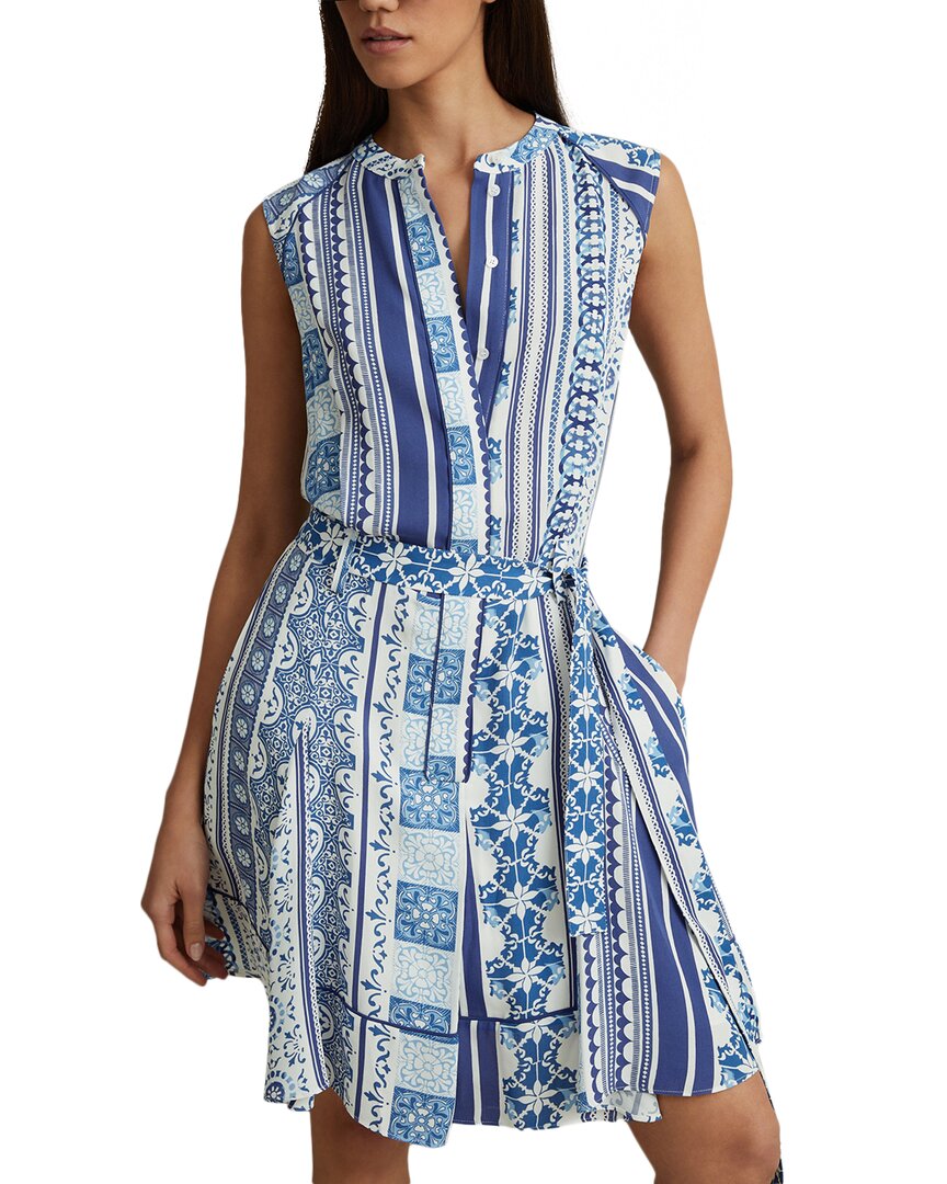 

Reiss Florence Tile Print Flippy Dress, синий