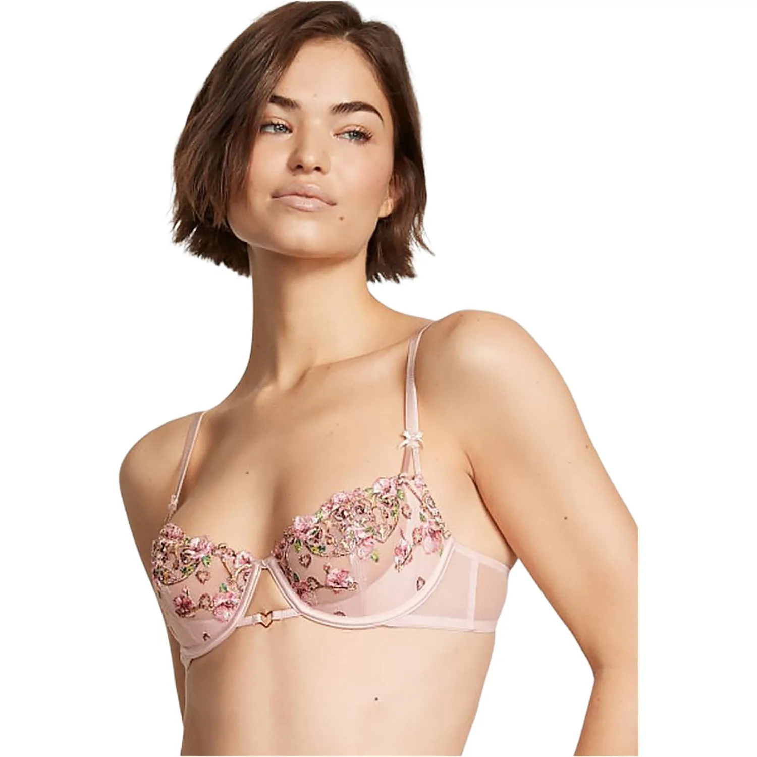 Victoria's Secret Бюстгальтер женский светло-розовый с цветочной вышивкой — фото 3