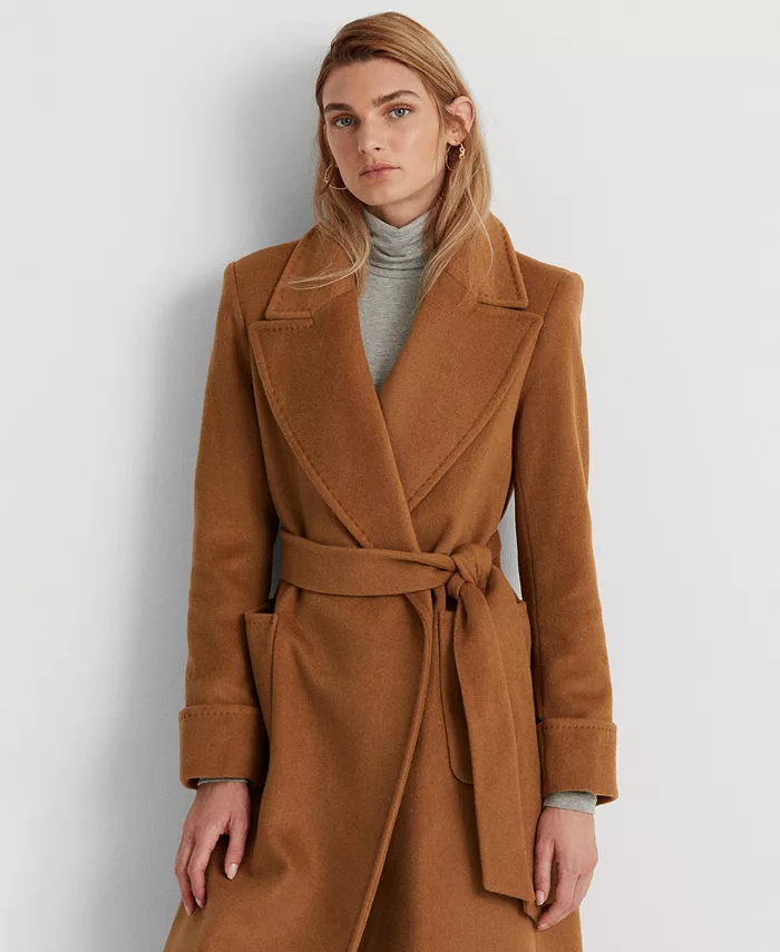 

Женское шерстяное пальто-халат с поясом Lauren Ralph Lauren, коричневый/бежевый
