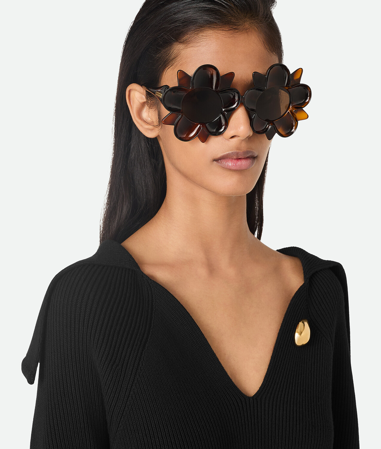 Peggy flower sunglasses BOTTEGA VENETA, коричневый/гавана — фото 2