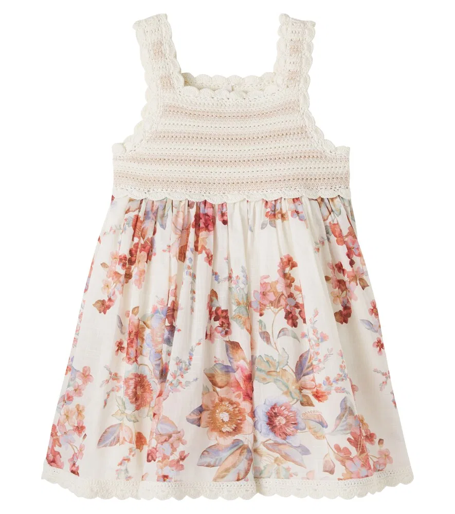 Хлопковое платье с цветочным принтом "Пробуждение" Zimmermann Kids, бежевый