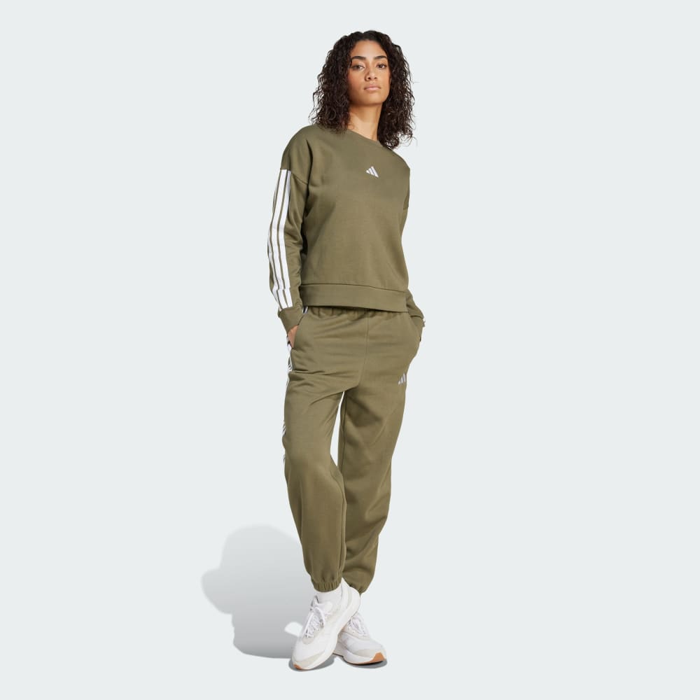 Толстовка Adidas Essentials 3-Stripes Fleece Sweatshirt, цвет Olive Strata/White — фото 3