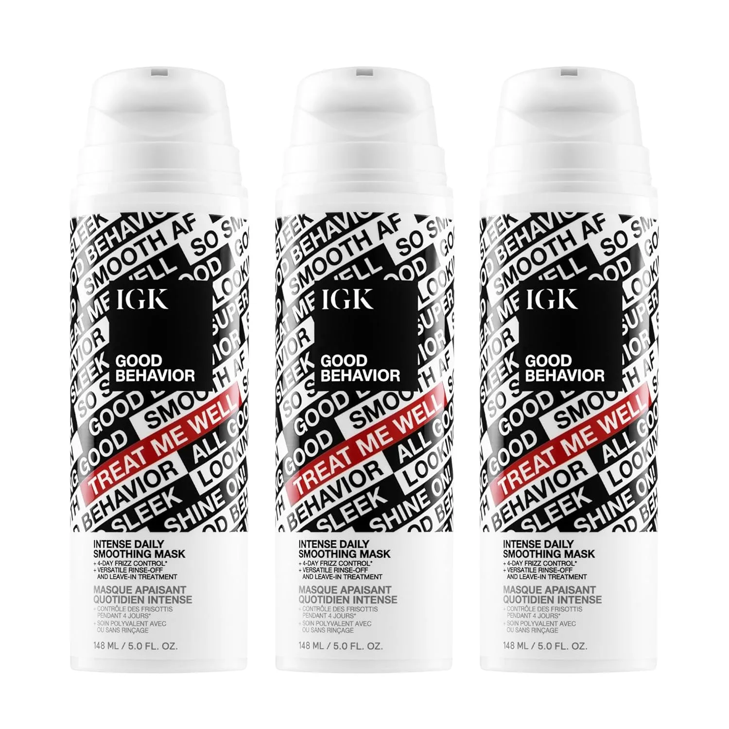IGK Good Behavior Intense Daily Smoothing Mask 3 шт - несмываемый или смываемый уход - контроль надфриззом на 4 дня - Vegan & Cruelty-Free