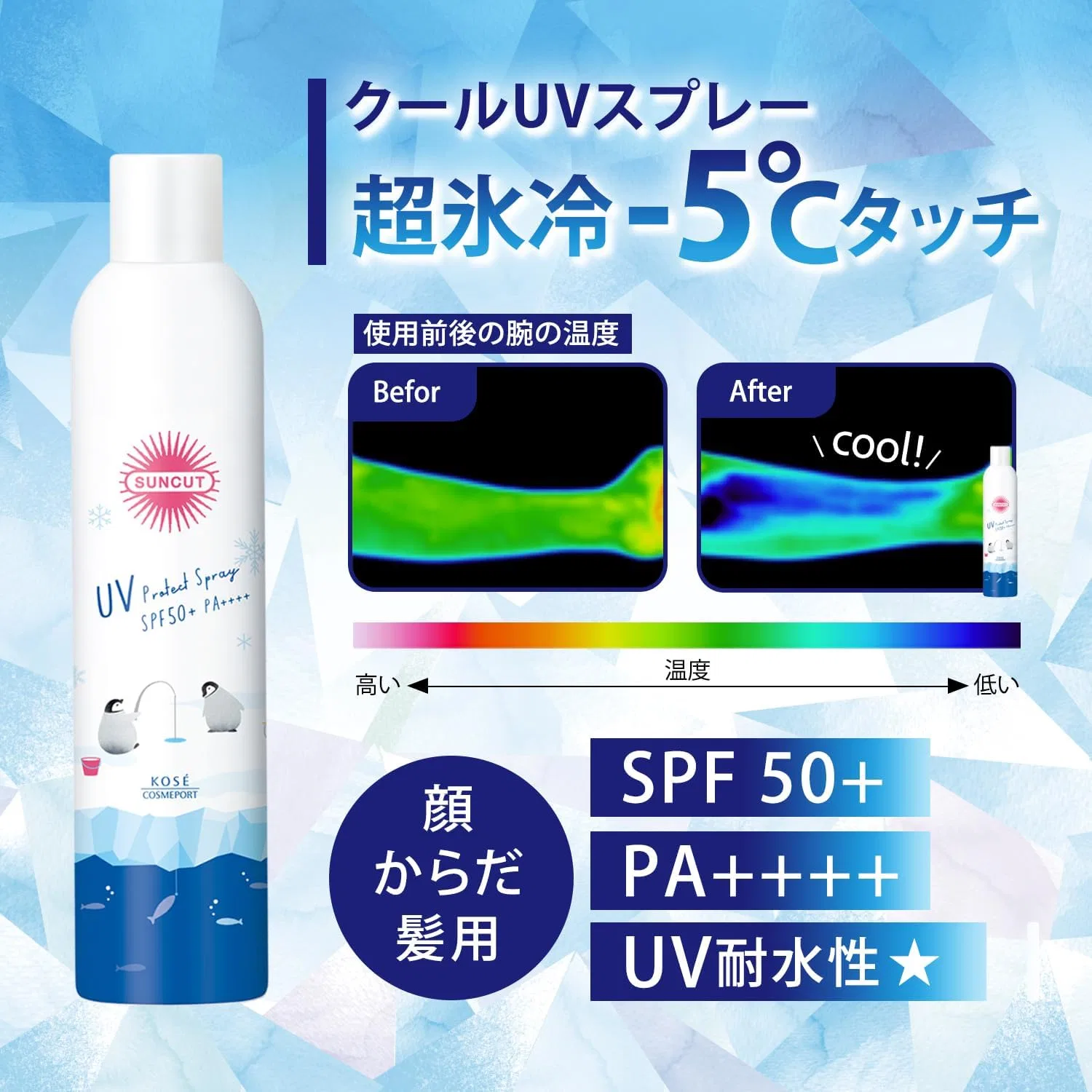 Спрей солнцезащитный охлаждающий KOSE Suncut Protect UV 300 мл прозрачный — фото 2