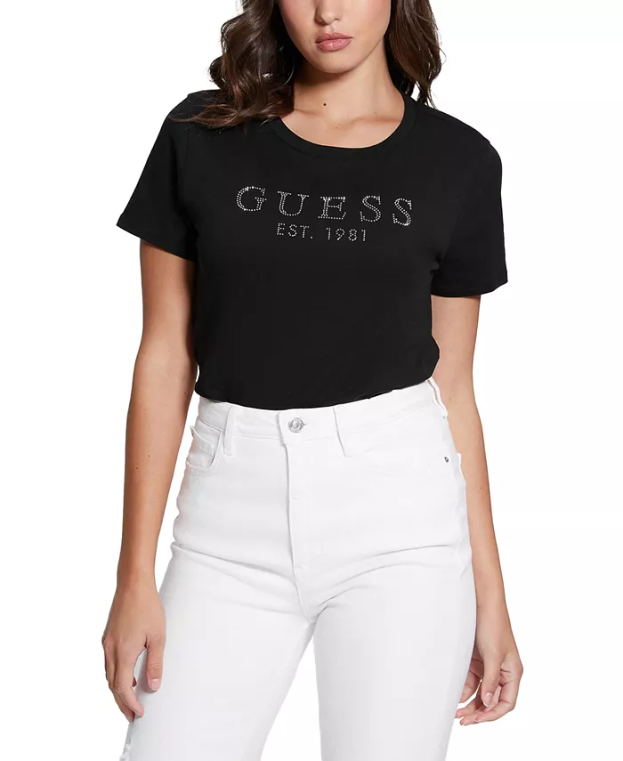 

Женская хлопковая футболка 1981 с кристальным логотипом GUESS, черный