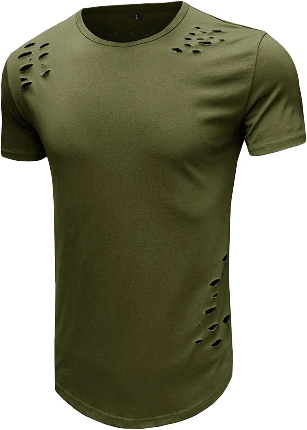 

Мужская футболка с рваным эффектом, короткий рукав, круглый вырез, свободный крой JEsilunmaMY