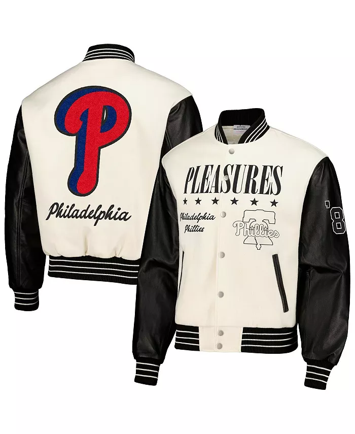 

Мужская белая бейсбольная куртка Philadelphia Phillies на молнии PLEASURES