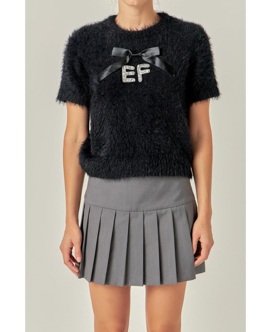 

Женский вязаный свитер с логотипом EF, украшенный стразами English Factory, Black