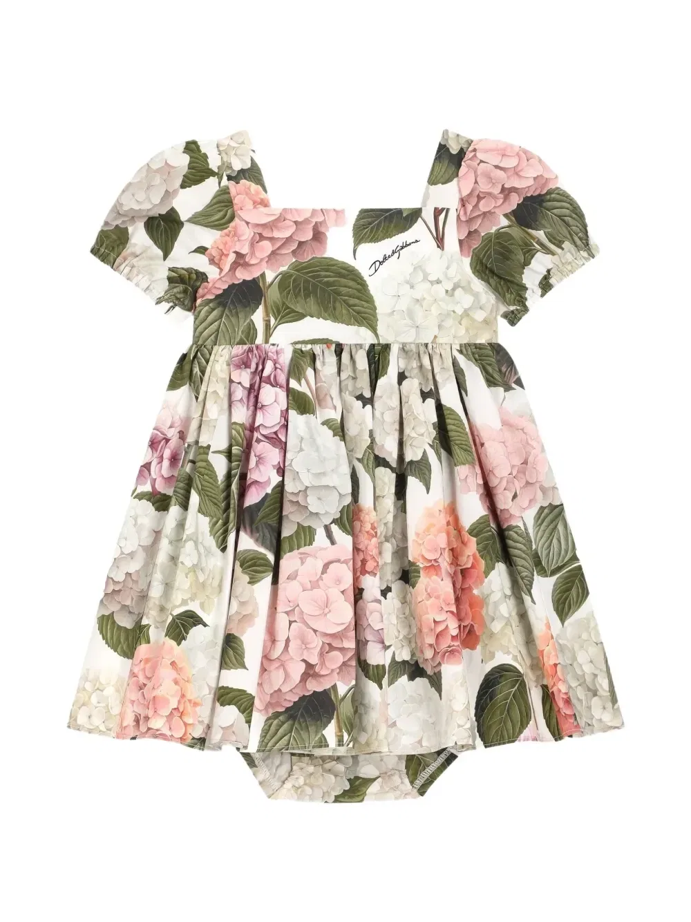 Поплиновое платье с принтом Hydrangea Dolce & Gabbana Kids, белый