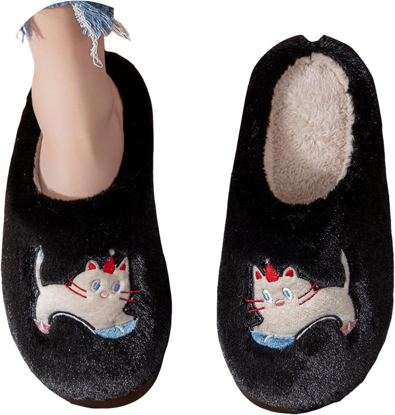 

Милые домашние тапочки для женщин и мужчин, плюшевые, теплые, мягкие тапочки для общежития, с эффектом памяти, мягкая обувь для спальни, нескользящие, на каждый день для дома, зимние Jyswoshoe, черный