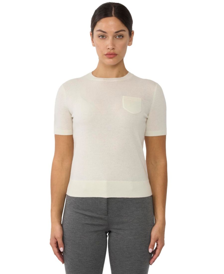 

Женский свитер с короткими рукавами и круглым вырезом из 100% кашемира JENNIE LIU, Cream