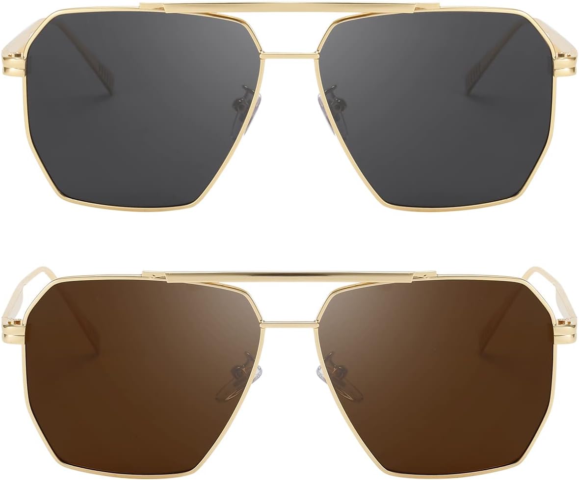 

Солнцезащитные очки Dollger увеличенного квадратного размера для женщин и мужчин, поляризованные, в стиле «авиатор», ретро, ​​большие солнцезащитные очки, Gold Frame Black and Brown Lens