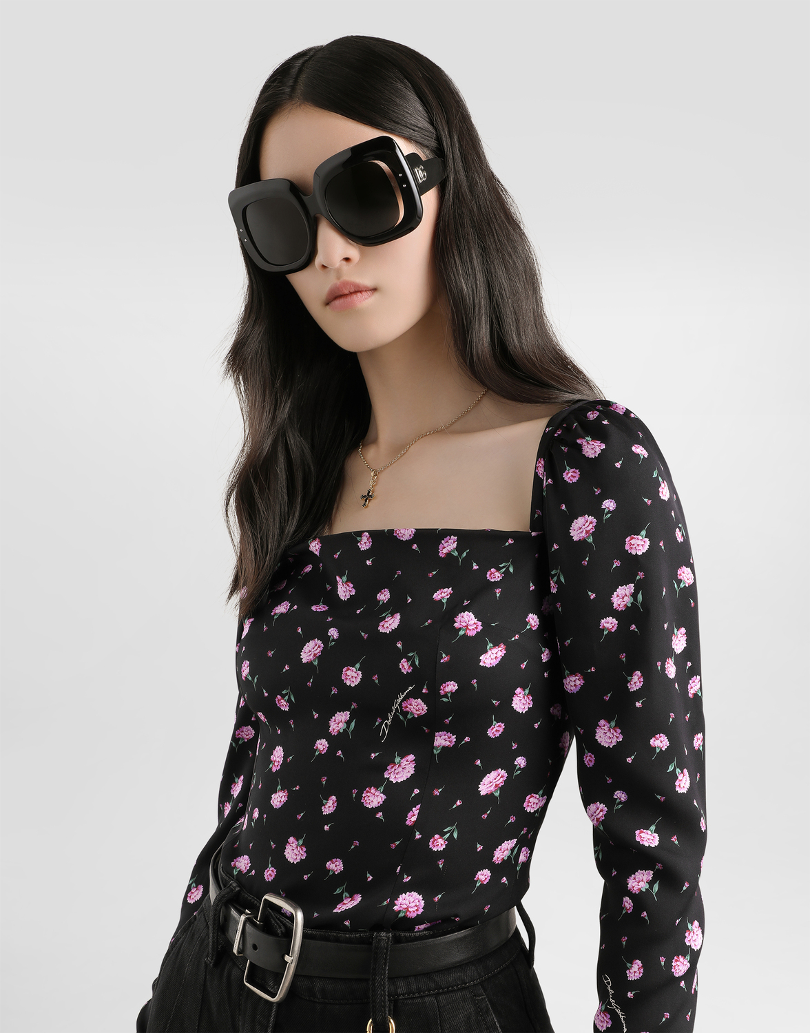 Шелковый топ с принтом "гвоздики" DOLCE & GABBANA, мультиколор — фото 4