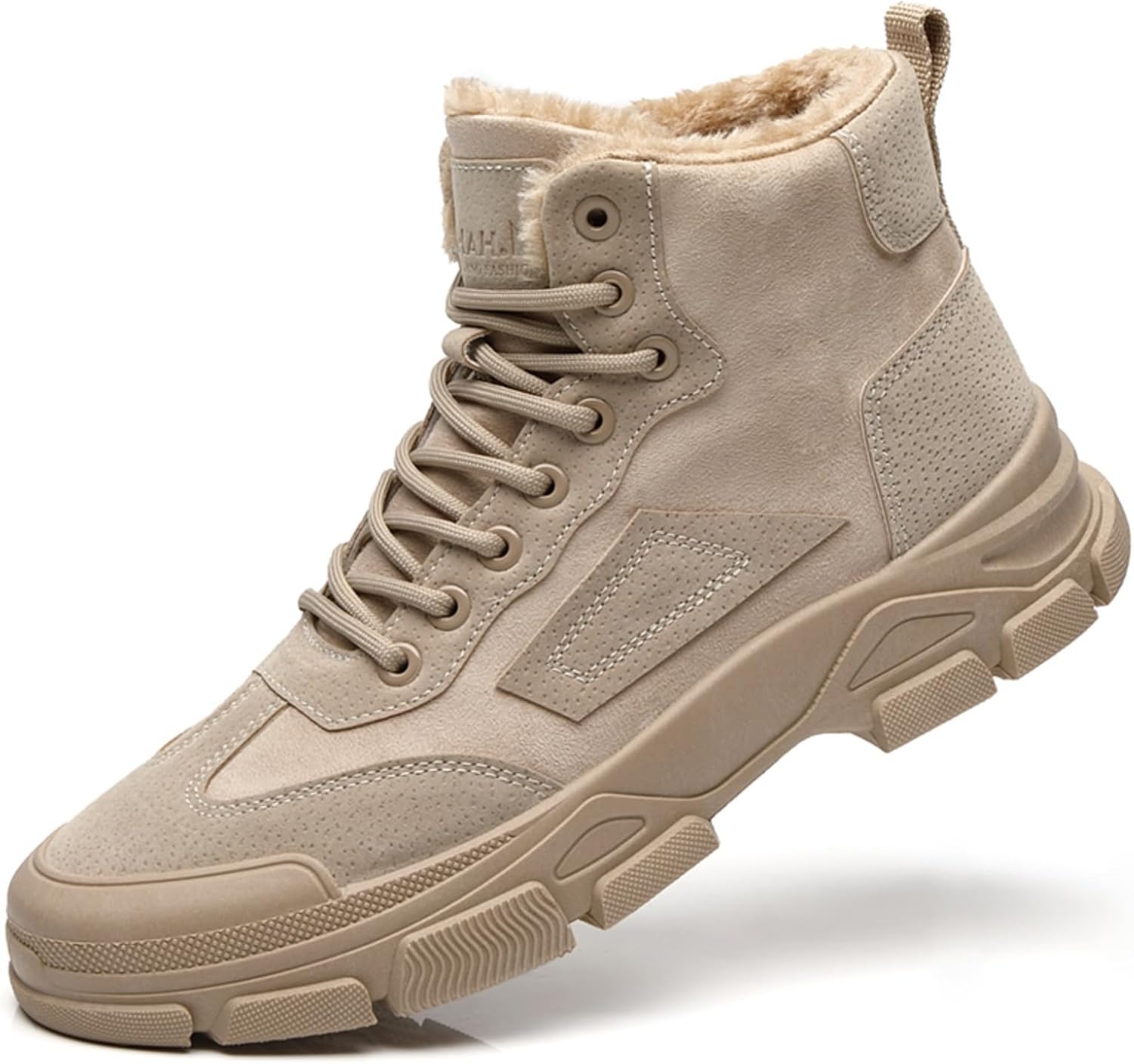 

Мужские зимние сапоги Kelibasi высокой посадки с плюшевой подкладкой, замшевым верхом и резиновой подошвой с протектором для холодной погоды, походов и повседневного использования на улице (черный, бежевый)