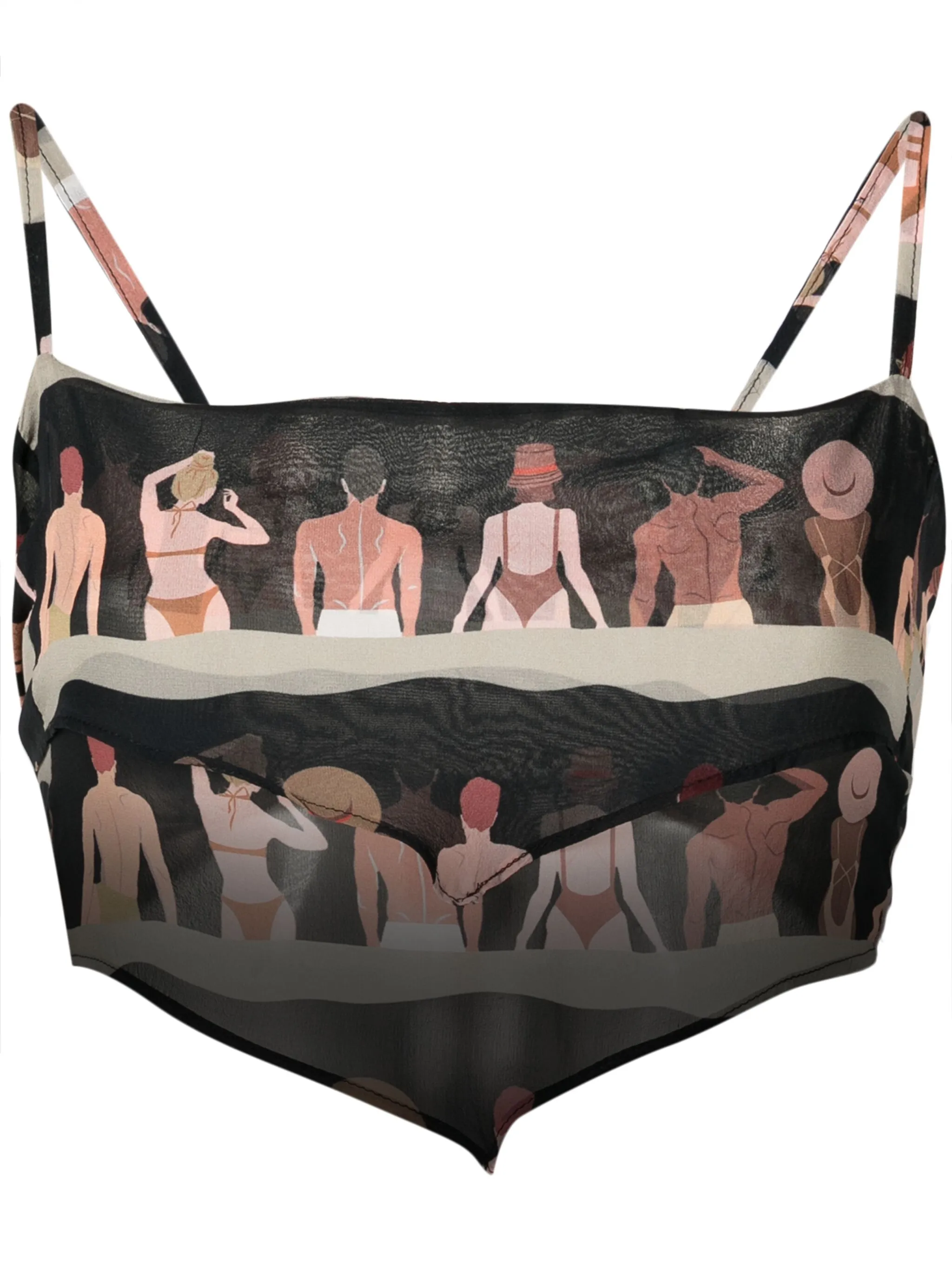 

Укороченный шелковый топ с графичным принтом Amir Slama, черный