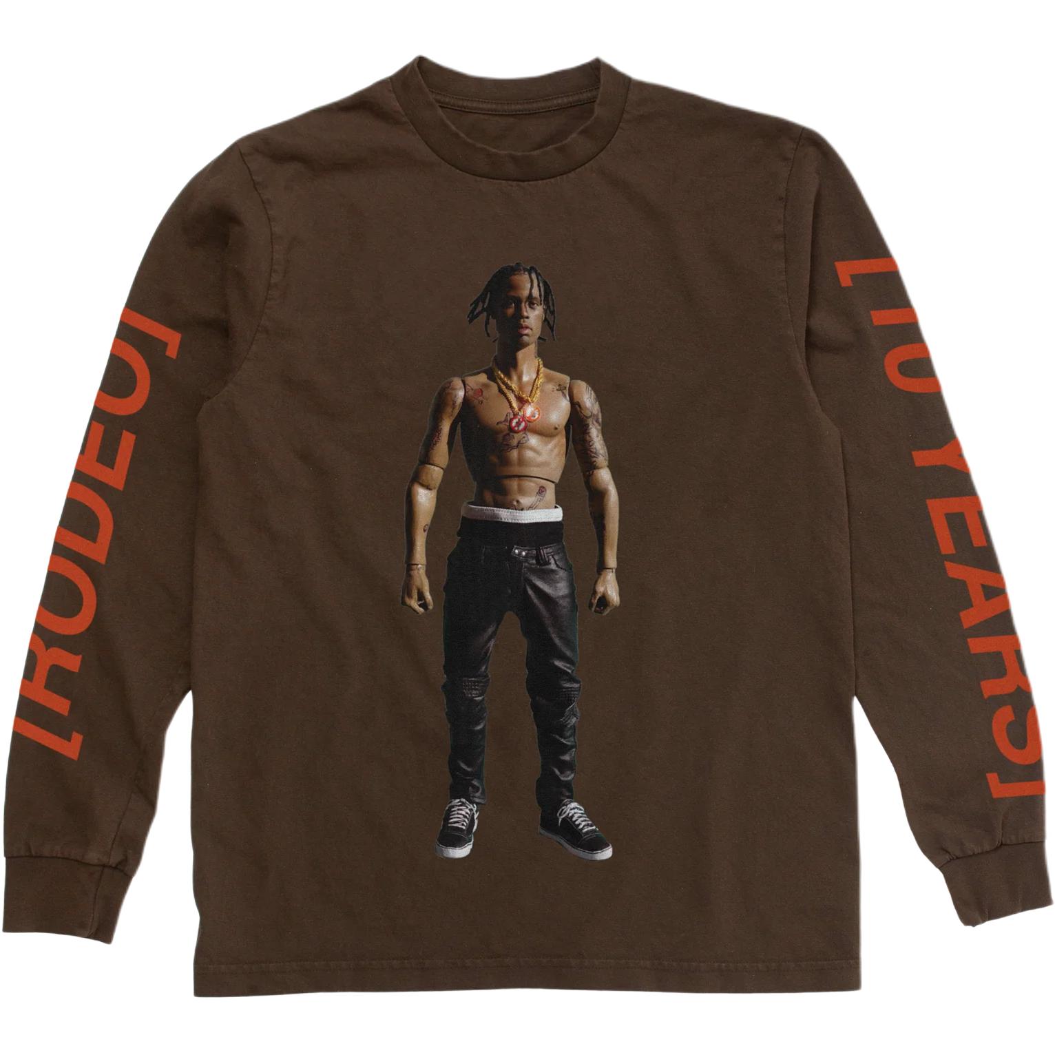 

FW25 RODEO 10 YEARS ACTION FIGURE LONGSLEEVE T Shirt Unisex Travis Scott, коричневый