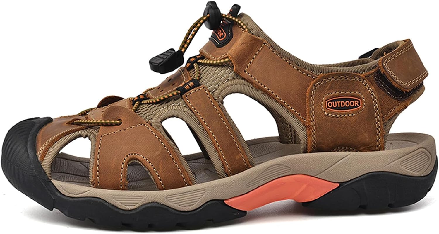 

Мужские закрытые сандалии для пеших прогулок, спортивные водонепроницаемые кожаные сандалии, легкие летние прогулочные повседневные водные обувь Generic, коричневый