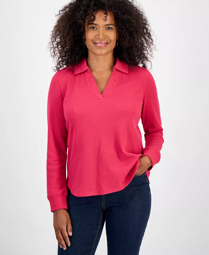 

Женская поло с длинным рукавом в рубчик Style & Co, розовый