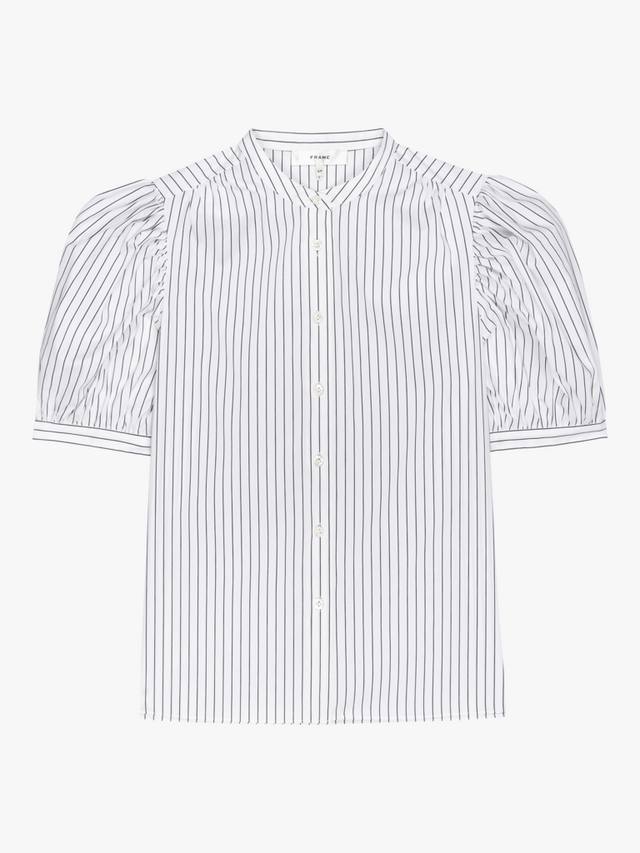 

Рубашка с полосатыми сборчатыми рукавами-фонариками FRAME, White/Navy