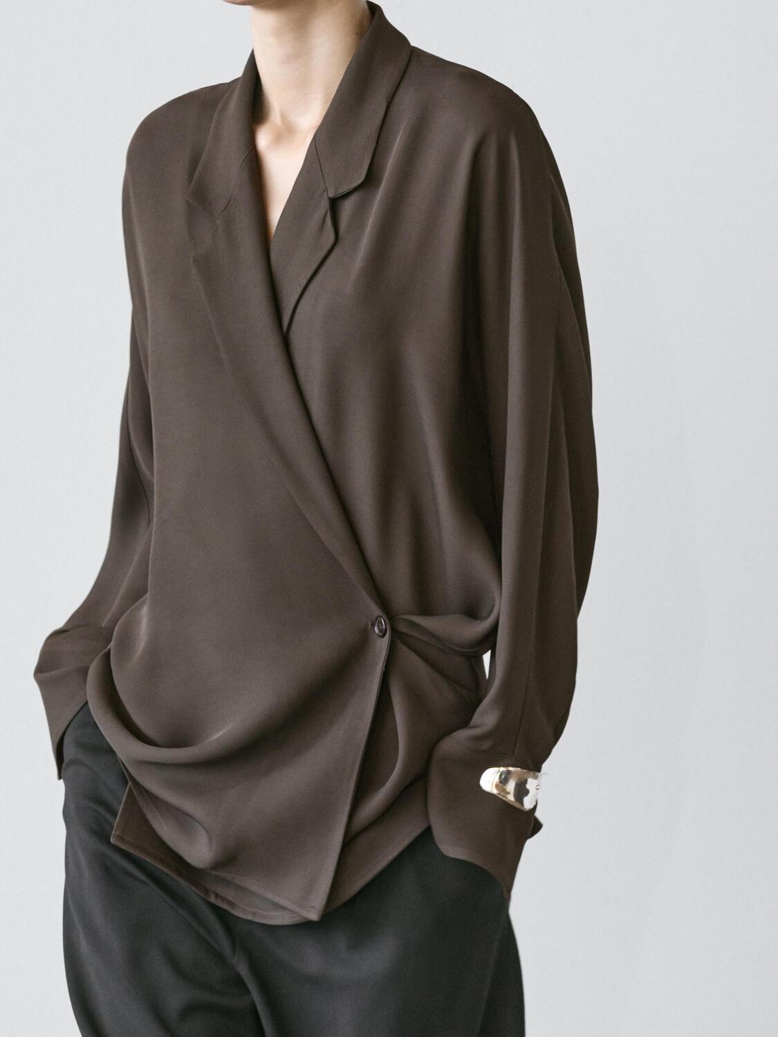 Летящая двубортная куртка-рубашка Massimo Dutti, greyish green — фото 3