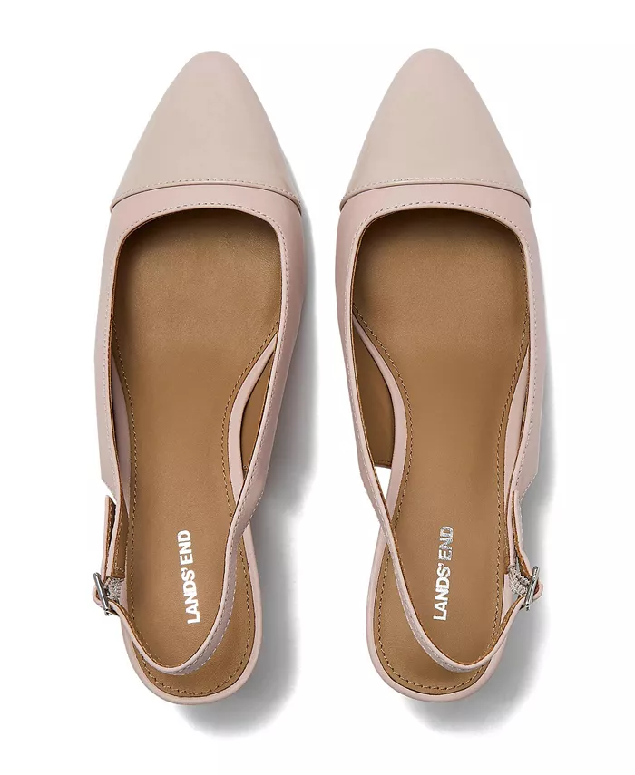 Женские кожаные туфли-лодочки на каблуке kitten heel с мыском cap toe Lands' End, розовый — фото 2