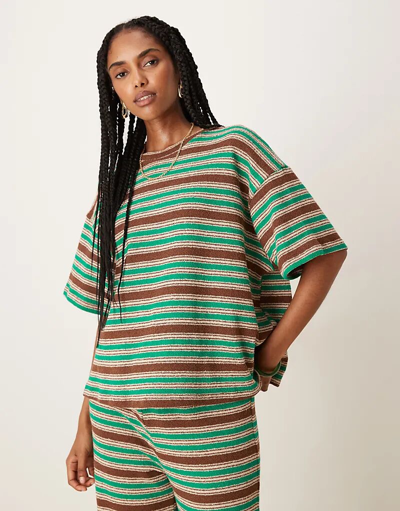 

Футболка оверсайз ASOS DESIGN в полоску зеленого и коричневого цветов