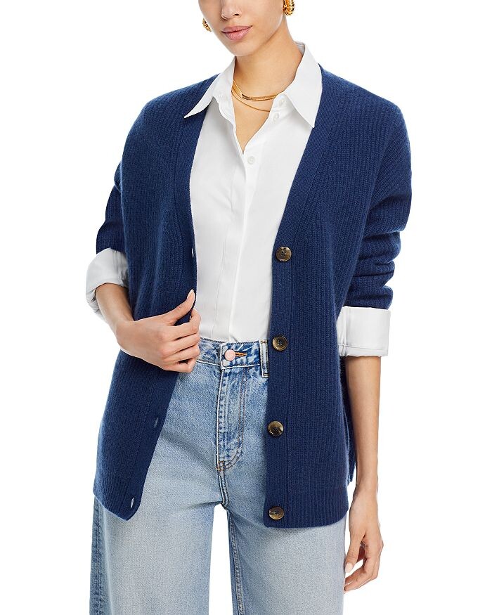 

Большой кашемировый кардиган C by Bloomingdale в рубчик C by Bloomingdale's Cashmere, синий