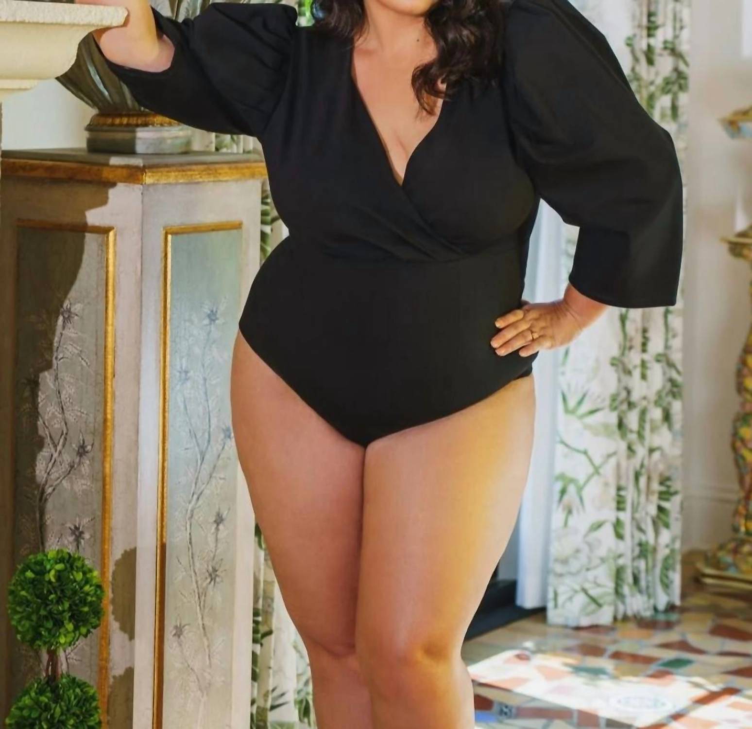 

Боди с пышными рукавами - Plus черное Adriana Contreras