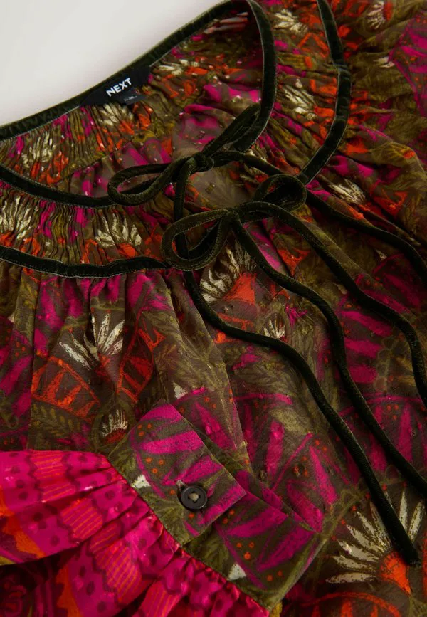 Блузка прямого кроя с длинными рукавами Next, Pink Green Geometric Border Print — фото 2